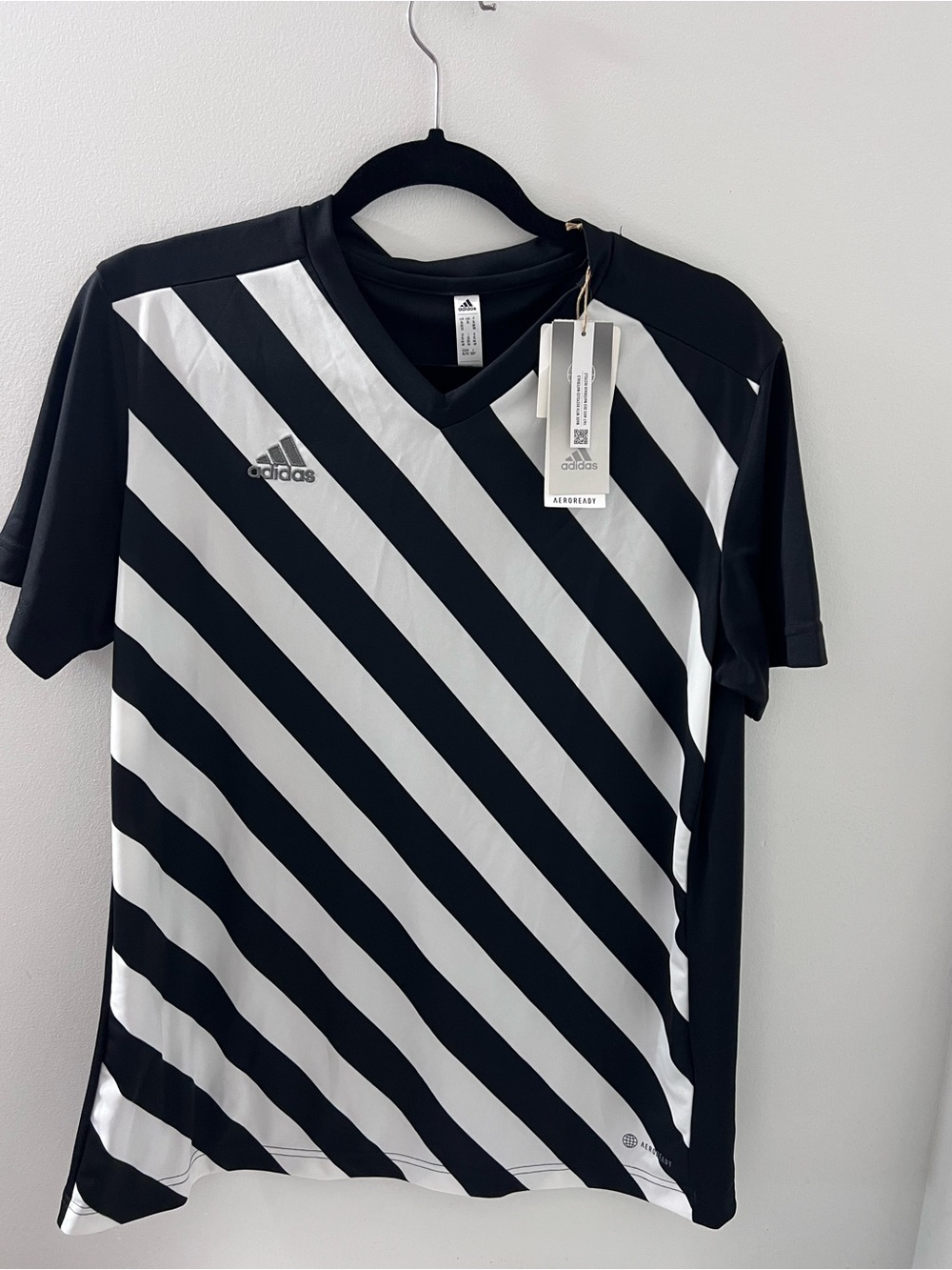 adidas Men’s Black & White Diagonal Stripe Soccer Jersey